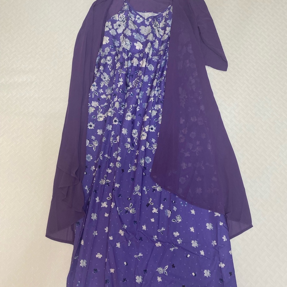 Floral Purple Dress with Sheer Cardigan